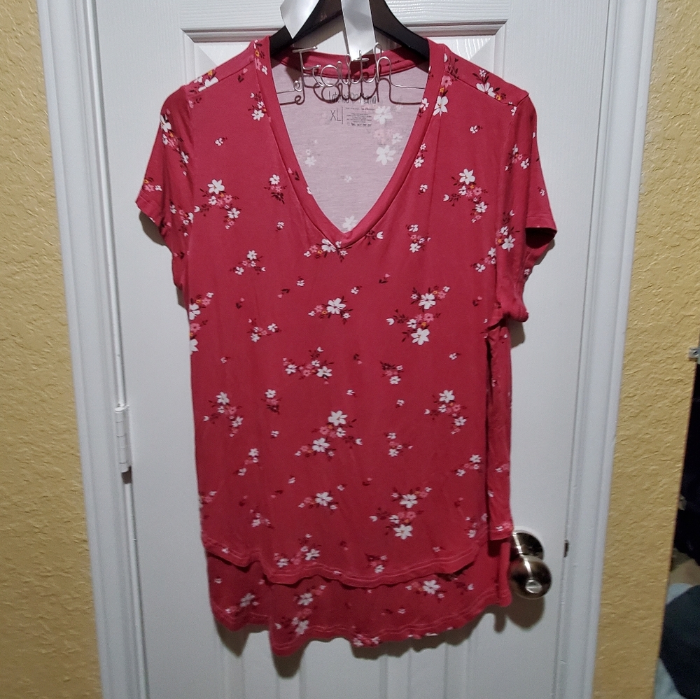 Latched Mama pink floral v-neck nursing top
